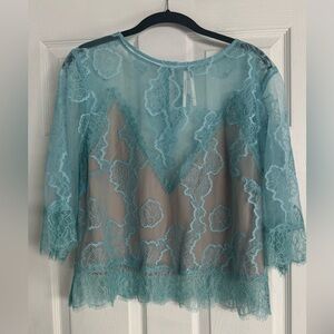 Anthropologie Sheer Lace Top in Blue